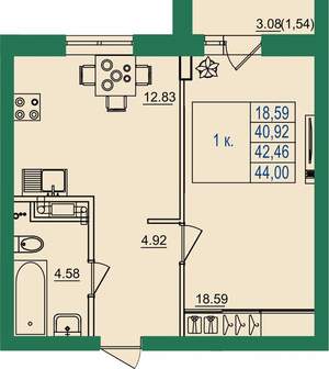 1-к квартира, вторичка, 42м2, 5/8 этаж