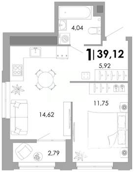 1-к квартира, вторичка, 39м2, 3/17 этаж