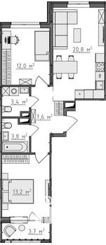 2-к квартира, вторичка, 63м2, 2/9 этаж