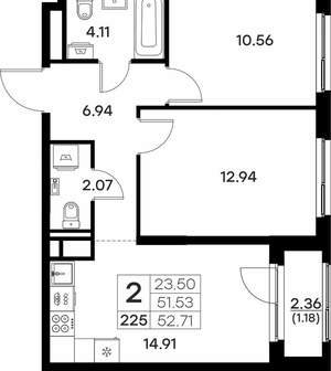 2-к квартира, вторичка, 53м2, 4/17 этаж