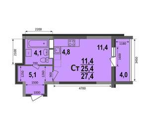 Студия квартира, строящийся дом, 27м2, 2/17 этаж