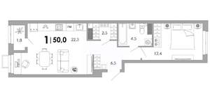 1-к квартира, вторичка, 50м2, 7/16 этаж