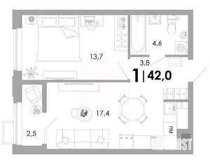 1-к квартира, вторичка, 42м2, 2/16 этаж