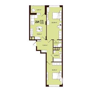 2-к квартира, строящийся дом, 79м2, 2/17 этаж