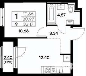 1-к квартира, вторичка, 32м2, 2/17 этаж