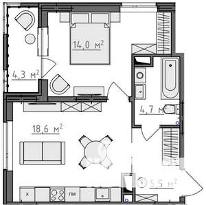 1-к квартира, вторичка, 45м2, 4/9 этаж