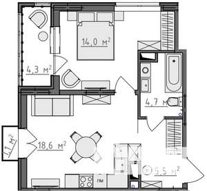 1-к квартира, вторичка, 45м2, 5/9 этаж