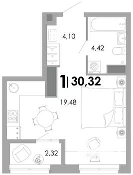 1-к квартира, вторичка, 30м2, 16/17 этаж