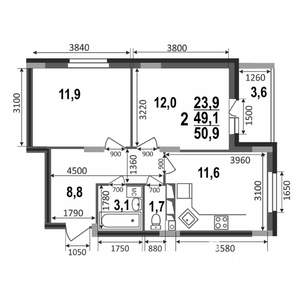 2-к квартира, вторичка, 51м2, 5/17 этаж