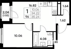 1-к квартира, вторичка, 35м2, 9/17 этаж