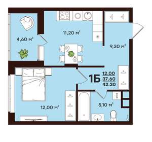 1-к квартира, вторичка, 42м2, 4/17 этаж