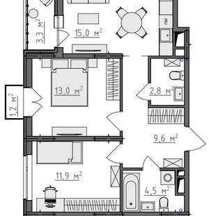 2-к квартира, вторичка, 59м2, 8/9 этаж