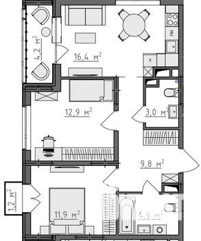 2-к квартира, вторичка, 61м2, 4/9 этаж