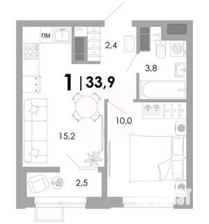 1-к квартира, вторичка, 34м2, 4/16 этаж