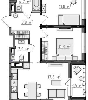 2-к квартира, вторичка, 59м2, 8/9 этаж