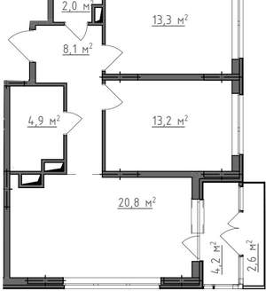 2-к квартира, вторичка, 65м2, 4/9 этаж