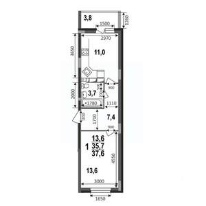 1-к квартира, строящийся дом, 38м2, 15/17 этаж