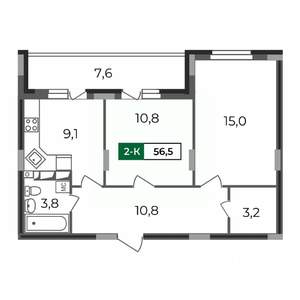 2-к квартира, строящийся дом, 57м2, 13/17 этаж