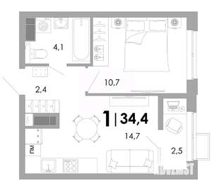 1-к квартира, вторичка, 34м2, 7/16 этаж