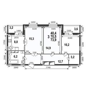 3-к квартира, строящийся дом, 74м2, 1/17 этаж