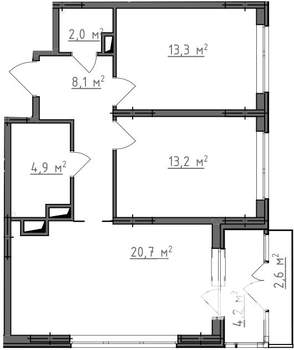 2-к квартира, вторичка, 65м2, 2/9 этаж