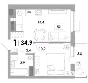 1-к квартира, вторичка, 35м2, 7/16 этаж