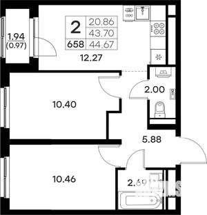 2-к квартира, вторичка, 45м2, 7/17 этаж