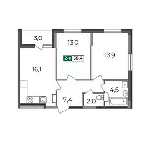 2-к квартира, строящийся дом, 58м2, 5/17 этаж