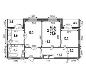 3-к квартира, вторичка, 74м2, 17/17 этаж