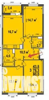 3-к квартира, вторичка, 80м2, 14/17 этаж