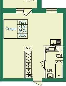 Студия квартира, вторичка, 37м2, 1/8 этаж