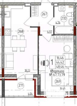 1-к квартира, вторичка, 48м2, 4/10 этаж