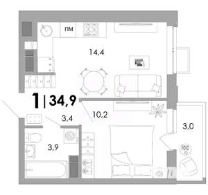1-к квартира, вторичка, 35м2, 4/16 этаж