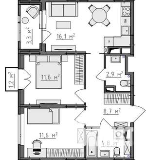 2-к квартира, вторичка, 58м2, 3/9 этаж