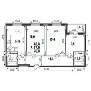 3-к квартира, строящийся дом, 79м2, 13/17 этаж