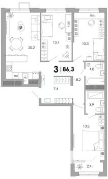 3-к квартира, вторичка, 86м2, 3/16 этаж