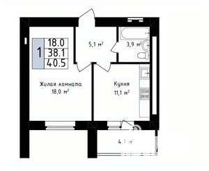 1-к квартира, вторичка, 41м2, 14/14 этаж