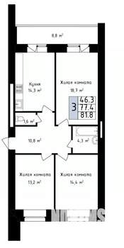 3-к квартира, вторичка, 82м2, 5/14 этаж