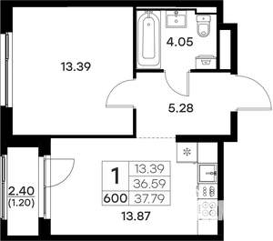 1-к квартира, вторичка, 38м2, 3/17 этаж