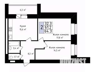 2-к квартира, вторичка, 64м2, 2/14 этаж
