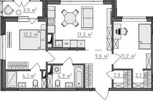2-к квартира, вторичка, 66м2, 2/9 этаж