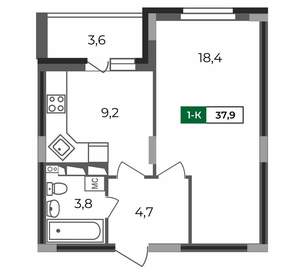 1-к квартира, вторичка, 38м2, 16/17 этаж