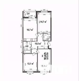 3-к квартира, строящийся дом, 80м2, 8/17 этаж
