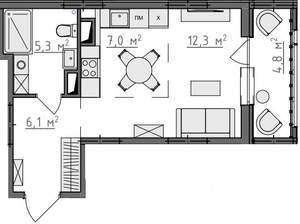 Студия квартира, вторичка, 33м2, 2/9 этаж