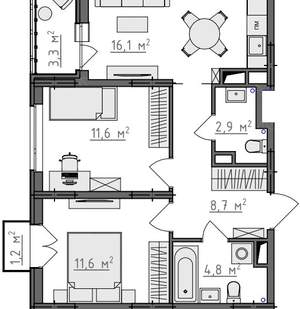 2-к квартира, вторичка, 58м2, 8/9 этаж