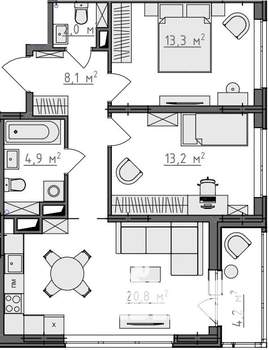 2-к квартира, вторичка, 64м2, 6/9 этаж