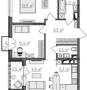 2-к квартира, вторичка, 60м2, 5/9 этаж