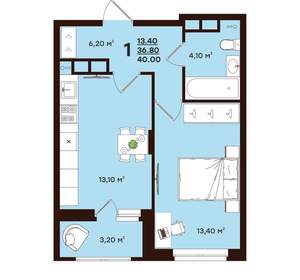 1-к квартира, вторичка, 40м2, 9/17 этаж