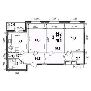 3-к квартира, строящийся дом, 80м2, 17/17 этаж