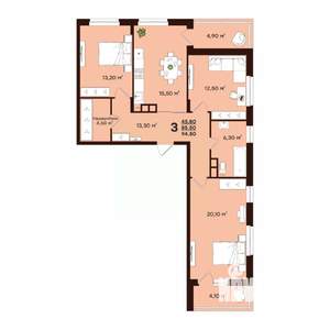 3-к квартира, строящийся дом, 95м2, 4/17 этаж